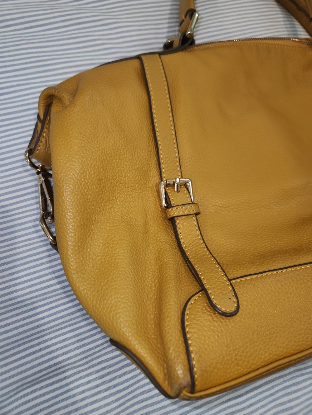 Ora Delphine Mustard Yellow Leather Tote Satchel - Picture 4 of 12